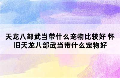 天龙八部武当带什么宠物比较好 怀旧天龙八部武当带什么宠物好